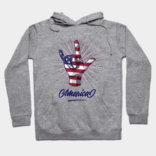 I Love You Hand Sign Gesture USA American Flag Cute Hoodie by teeleoshirts